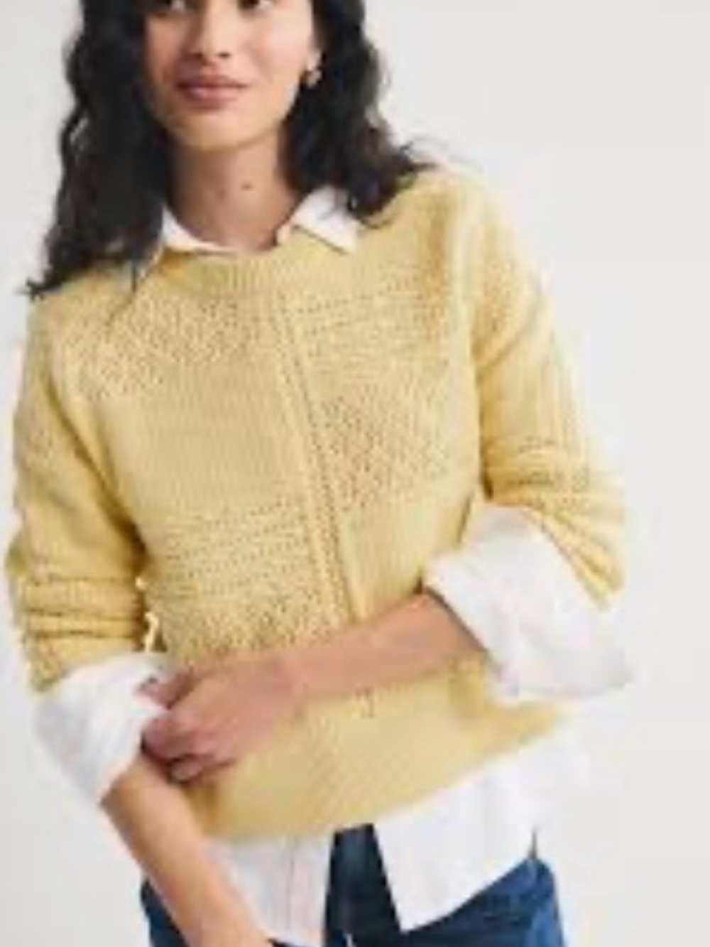 Abercrombie & Fitch Madeline crochet  Yellow Knit Crewneck Sweater - Women's
